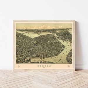 Boston Massachusetts 1899 Vogelansicht Karte | Fine Art Druck
