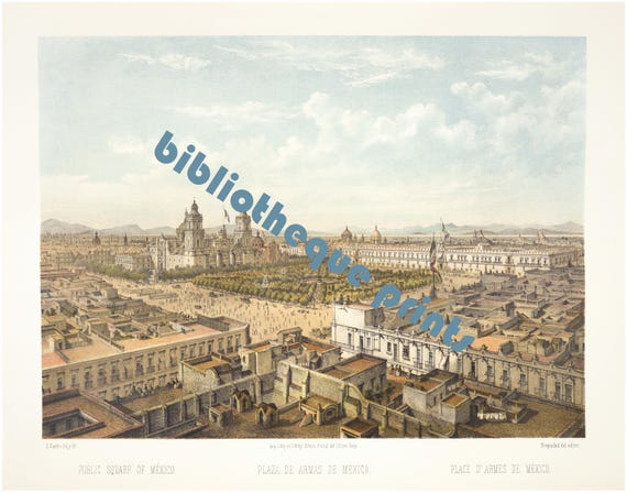 Mexico City View 1869 Lithograph Illustration | Fine Art Print