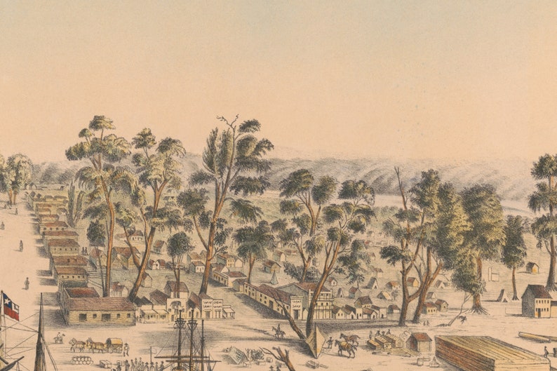 Sacramento California Circa 1850 Bird/'s Eye View Fine Art Print