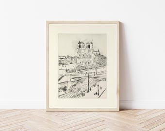 Notre Dame Cathedral Paris France 1927 Drawing | Fine Art Print