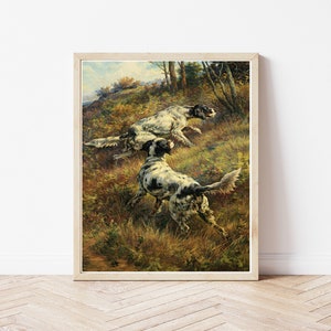 English Setter Dogs Portrait Circa 1900 Oil Painting | Fine Art Print