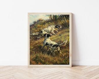 English Setter Dogs Portrait Circa 1900 Oil Painting | Fine Art Print
