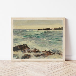 Ocean Waves Rocky Coastline Seascape 1918 Oil Painting | Fine Art Print