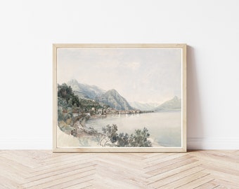 Lake Como & Bellagio Italy View circa 1825 Watercolor Painting | Fine Art Print