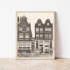 Amsterdam Niederlande Hausfassade & Strassenansicht 1888 Zeichnung | Fine Art Druck