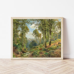 Deer in Forest Landscape Circa 1900 Oil Painting  | Fine Art Print