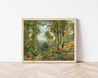 Deer in Forest Landscape Circa 1900 Oil Painting  | Fine Art Print