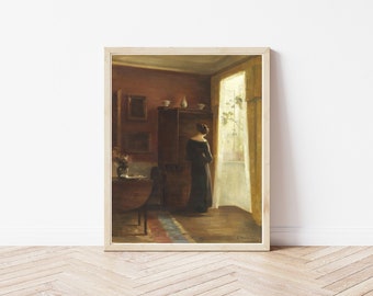 Woman In Sunlit Interior Quiet Moody Portrait Circa 1900 Oil Painting | Fine Art Print