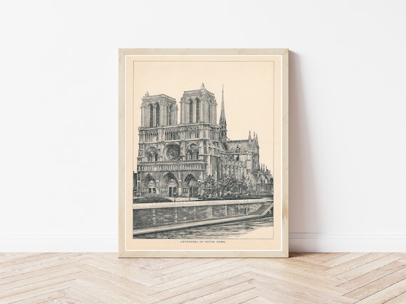 C. Leon Notre Dame リトグラフ フレーム付き Notre Dame Cathedral Paris France 1892 Engraving Illustration