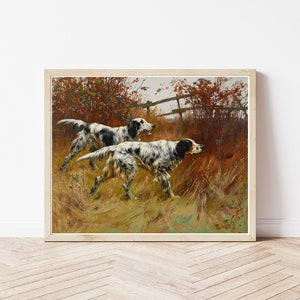 English Setter Dogs Portrait Circa 1890 Oil Painting, Fine Art Print