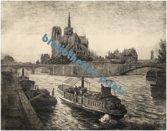 ノートルダム大聖堂、パリ、フランス、1900年頃のエッチング