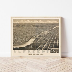Minneapolis Minnesota 1879 Vogelansicht Karte | Fine Art Druck