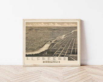 Minneapolis Minnesota 1879 Bird's Eye View Map Fine Art Print