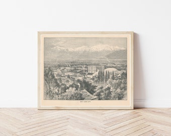 Illustrazione di incisione / stampa artistica di Salt Lake City, Utah, 1892