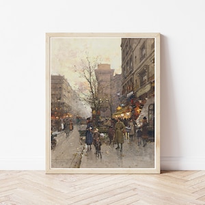 Paris France Porte Saint-Denis Area Street Scene Circa 1910 Watercolor Painting | Fine Art Print