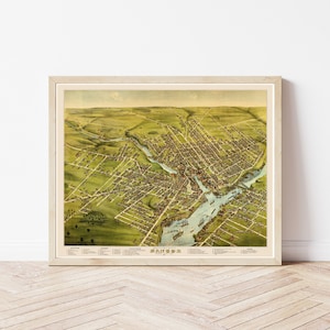 Bangor Maine 1875 Vogelansicht Karte | Fine Art Druck