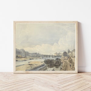 Parijs Frankrijk en uitzicht op de rivier de Seine 1831 aquarel schilderij | Kunstafdruk