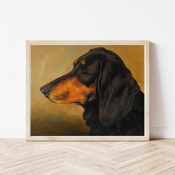 Dachshund Dog Circa 1890 Portrait Painting, Fine Art Print