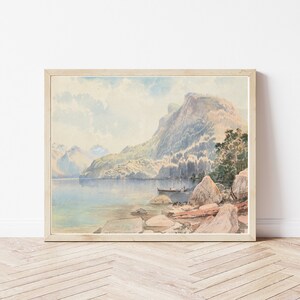 Lake Te Anau New Zealand View 1866 Watercolor Painting | Fine Art Print