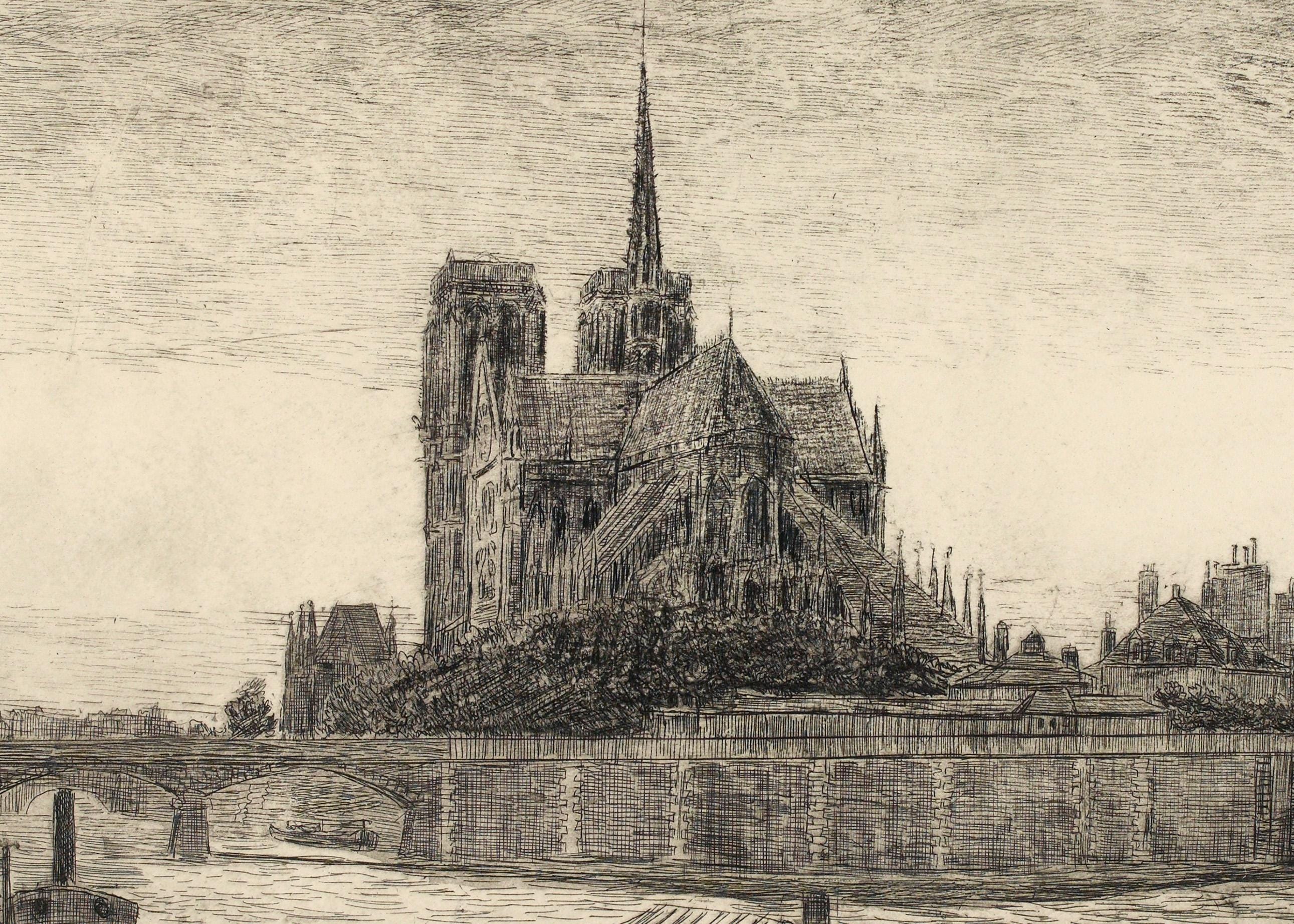 ノートルダム大聖堂、パリ、フランス、1900年頃のエッチング