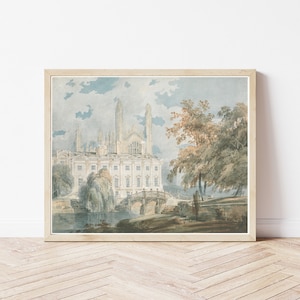 Cambridge University Clare College & King's College United Kingdom 1793 Watercolor Painting | Fine Art Print