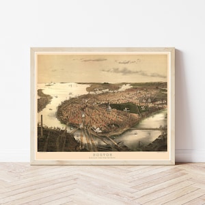 Boston Massachusetts 1877 Landkarte aus der Vogelperspektive Fine Art Print