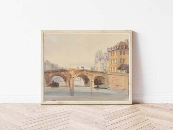 Paris France Pont Neuf View Circa 1830 Watercolor Painting | Fine