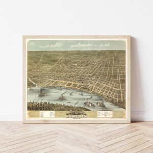Memphis Tennessee 1870 Vogelaugen Ansicht Karte | Fine Art Druck
