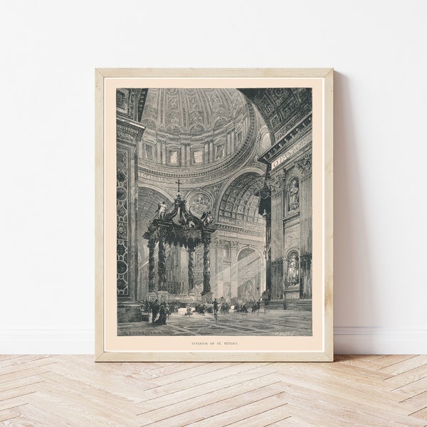 St. Peter's Basilica Vatican Rome Italy 1877 Engraving Fine Art Print