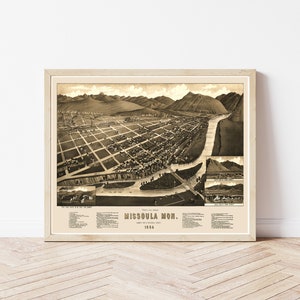 Missoula Montana 1884 Vogelansicht Karte | Fine Art Druck