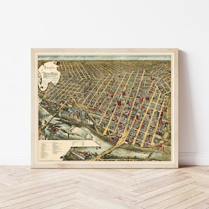 Minneapolis Minnesota 1891 Vogelansicht Karte | Fine Art Druck