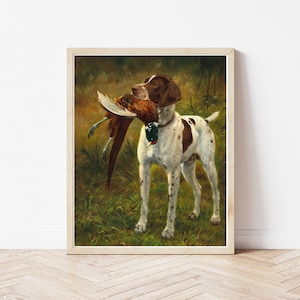 GSP German Shorthaired Pointer Dog Portrait 1912 Oil Painting | Fine Art Print
