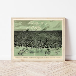 Detroit Michigan 1889 Bird&#39;s Eye View Map | Fine Art Print