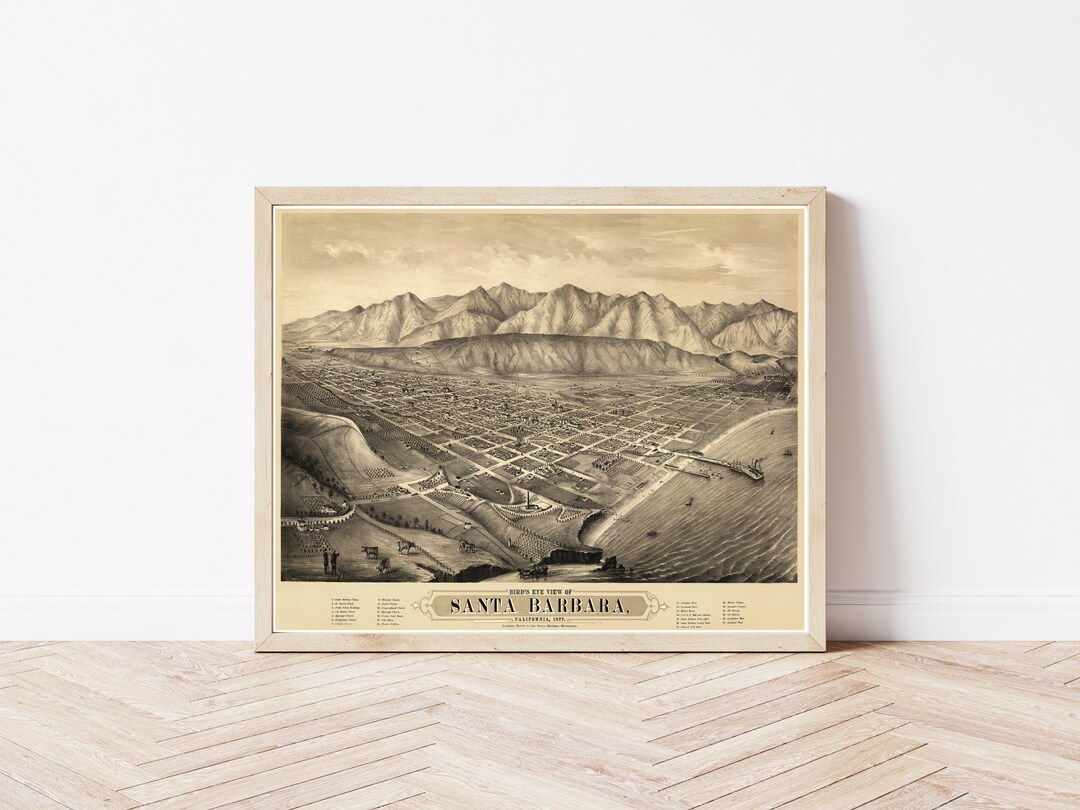 Poster Mappa Panoramica Vintage Di Santa Barbara California – 20x30 – Stampa Su Carta Opaca
