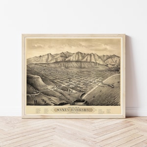 Santa Barbara Kalifornien 1877 Vogelansicht Karte | Fine Art Druck