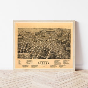 Durham North Carolina 1891 Vogelansicht Karte | Fine Art Druck