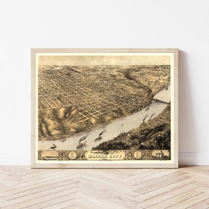 Kansas City Missouri 1869 Vogelansicht Karte | Fine Art Druck
