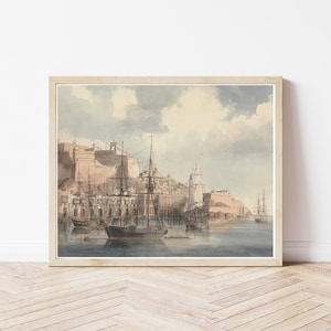Malta View 1849 Watercolor Painting | Fine Art Print