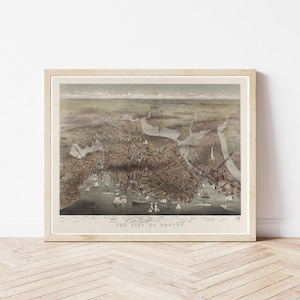 Boston Massachusetts 1872 Vogelansicht Karte | Fine Art Druck