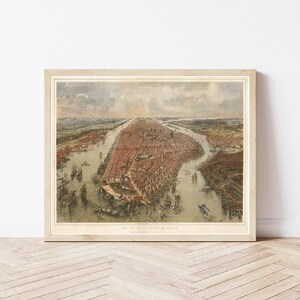 New York City 1865 Vogelansicht Karte | Fine Art Druck