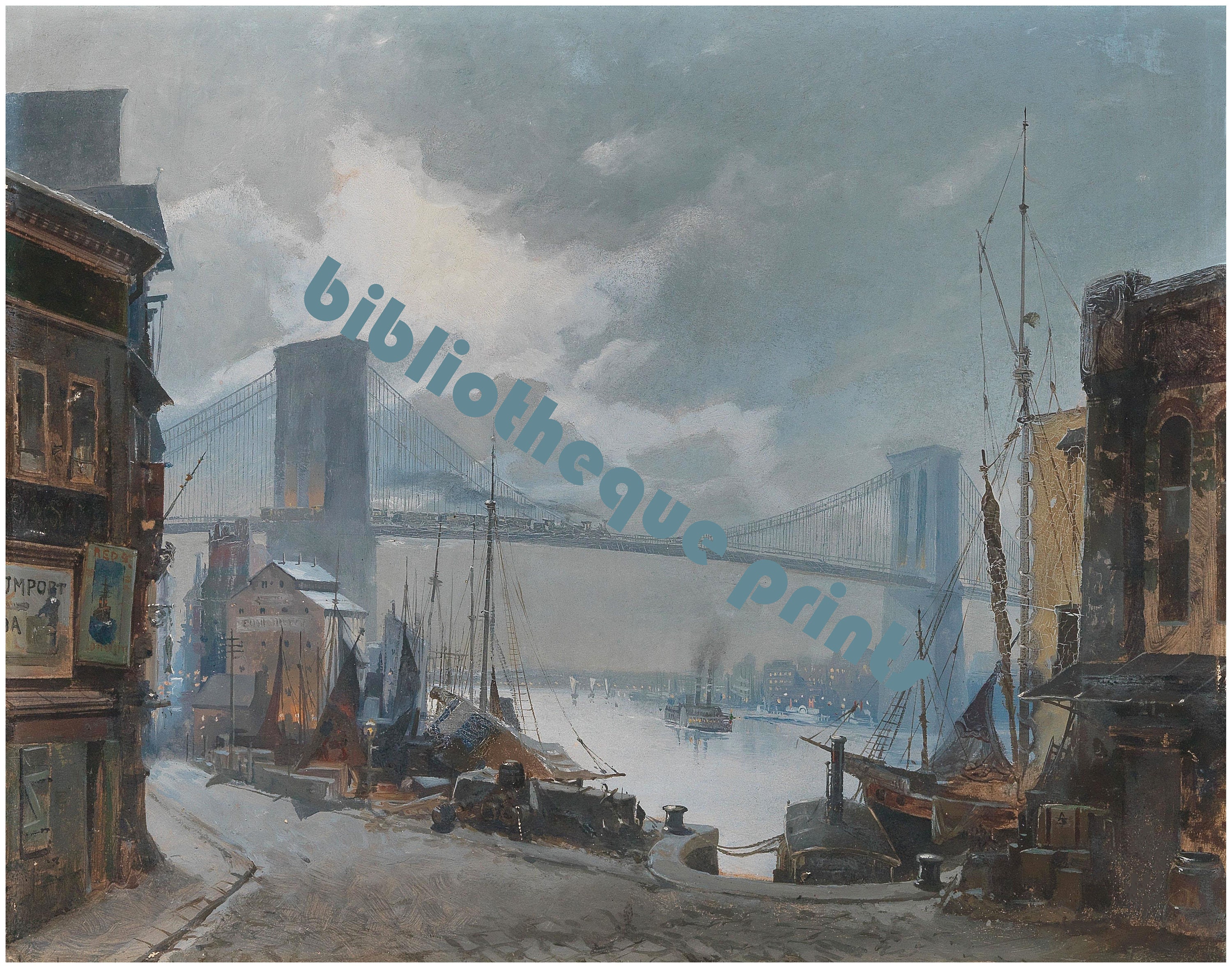 絵画 ブルックリン橋 ブルックリン橋 ブルックリン ニューヨークの眺め 1900年頃 絵画
