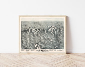 White Mountains New Hampshire 1880 Bird&#39;s Eye View Map | Fine Art Print