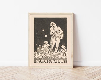Aquarius Zodiac Astrology Sign Circa 1920 Art Deco Lithograph | Fine Art Print