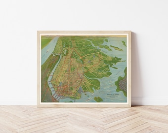 Bronx New York 1921 Bird's Eye View Map Fine Art Print