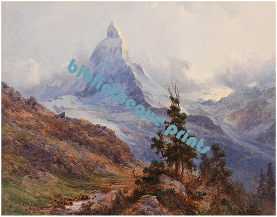 絵画 Winter Mountain ORIGINAL PRINT VINTAGE LITHOGRAPH LITHO WINTER LANDSCAPE