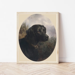 Labrador Retriever Black Lab Dog Portrait 1871 Oil Painting | Fine Art Print