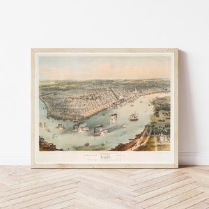 New Orleans, Louisiana, 1851, kaart in vogelperspectief | Kunstafdruk