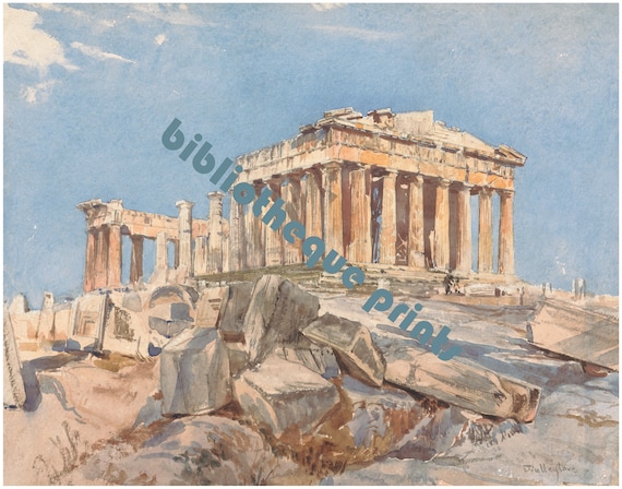 パルテノン神殿、アテネ、ギリシャ、1890年頃の水彩画 | ファイン