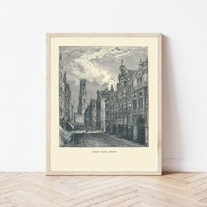 Brugge, België, 1890, straatbeeld, gravure, illustratie | Kunstafdruk