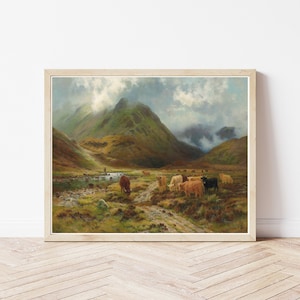 Scottish Highlands Scotland with Cows Circa 1880 Oil Painting | Fine Art Print